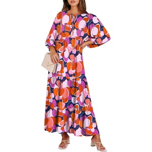 image:imageANRABESS Womens Boho Floral 34 Puff Sleeve Maxi Dress  Tiered Flowy Loose Fit Comfy Soft Rayon Fabric Wedding Guest Church Beach Modest Elegant Spring Summer Fall OutfitsPrint Floral Butterfly
