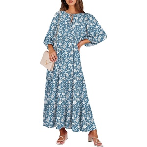 image:imageANRABESS Womens Boho Floral 34 Puff Sleeve Maxi Dress  Tiered Flowy Loose Fit Comfy Soft Rayon Fabric Wedding Guest Church Beach Modest Elegant Spring Summer Fall OutfitsWhite Blue Floral