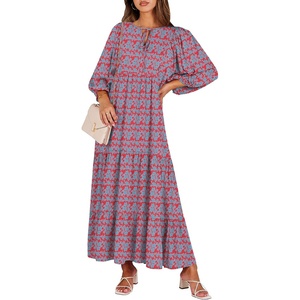 image:imageANRABESS Womens Boho Floral 34 Puff Sleeve Maxi Dress  Tiered Flowy Loose Fit Comfy Soft Rayon Fabric Wedding Guest Church Beach Modest Elegant Spring Summer Fall OutfitsRed Blue