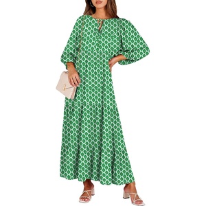 image:imageANRABESS Womens Boho Floral 34 Puff Sleeve Maxi Dress  Tiered Flowy Loose Fit Comfy Soft Rayon Fabric Wedding Guest Church Beach Modest Elegant Spring Summer Fall OutfitsLight Green