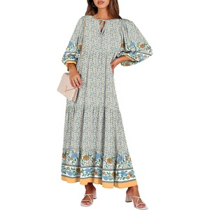 image:imageANRABESS Womens Boho Floral 34 Puff Sleeve Maxi Dress  Tiered Flowy Loose Fit Comfy Soft Rayon Fabric Wedding Guest Church Beach Modest Elegant Spring Summer Fall OutfitsBlue Floral