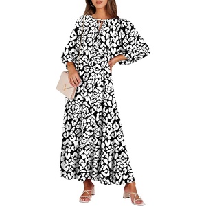 image:imageANRABESS Womens Boho Floral 34 Puff Sleeve Maxi Dress  Tiered Flowy Loose Fit Comfy Soft Rayon Fabric Wedding Guest Church Beach Modest Elegant Spring Summer Fall OutfitsLeopard Print