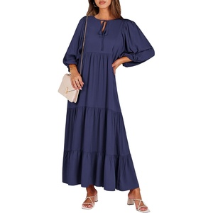 image:imageANRABESS Womens Boho Floral 34 Puff Sleeve Maxi Dress  Tiered Flowy Loose Fit Comfy Soft Rayon Fabric Wedding Guest Church Beach Modest Elegant Spring Summer Fall OutfitsNavy Blue