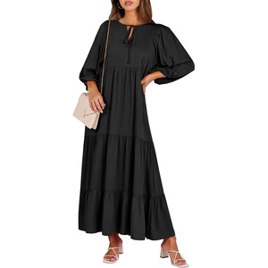 image:imageANRABESS Womens Boho Floral 34 Puff Sleeve Maxi Dress  Tiered Flowy Loose Fit Comfy Soft Rayon Fabric Wedding Guest Church Beach Modest Elegant Spring Summer Fall OutfitsBlack