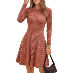 image:imageANRABESS Womens Long Sleeve Fall Dresses Mini Sweater Dress  Ribbed Knit Soft Stretch Regular Fit Flared A Line Short Swing Design Work Office Casual Spring Winter OutfitsBurnt Orange