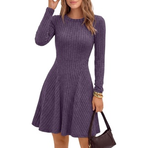 image:imageANRABESS Womens Long Sleeve Fall Dresses Mini Sweater Dress  Ribbed Knit Soft Stretch Regular Fit Flared A Line Short Swing Design Work Office Casual Spring Winter OutfitsPurple