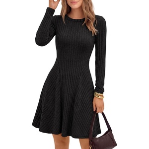 image:imageANRABESS Womens Long Sleeve Fall Dresses Mini Sweater Dress  Ribbed Knit Soft Stretch Regular Fit Flared A Line Short Swing Design Work Office Casual Spring Winter OutfitsBlack