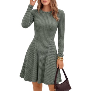 image:imageANRABESS Womens Long Sleeve Fall Dresses Mini Sweater Dress  Ribbed Knit Soft Stretch Regular Fit Flared A Line Short Swing Design Work Office Casual Spring Winter OutfitsGray Green