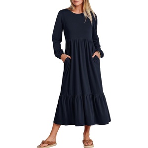 image:imageANRABESS Womens Long Sleeve Fall Flowy Maxi Dresses  Crewneck Soft Tiered Midi Dress Loose Fit ALine Hem with Pockets Casual Travel amp Work Outfit Spring Fall ClothingDark Navy Blue