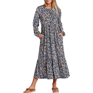 image:imageANRABESS Womens Long Sleeve Fall Flowy Maxi Dresses  Crewneck Soft Tiered Midi Dress Loose Fit ALine Hem with Pockets Casual Travel amp Work Outfit Spring Fall ClothingFloral Blue Purple