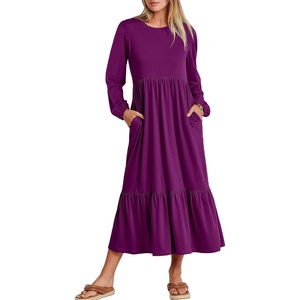 image:imageANRABESS Womens Long Sleeve Fall Flowy Maxi Dresses  Crewneck Soft Tiered Midi Dress Loose Fit ALine Hem with Pockets Casual Travel amp Work Outfit Spring Fall ClothingPurple