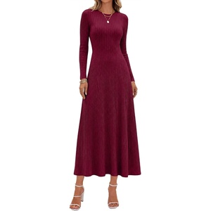 image:imageANRABESS Womens Long Sleeve Ribbed Knit Fall Casual Maxi Dress  Crewneck Swing Flowy A Line Bodycon Sweater DressesSoft Comfy Slim Fitted StretchyEveryday Date Nights WearWinter OutfitsBurgundy