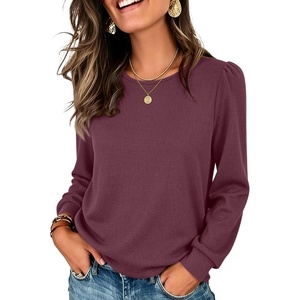 image:imageANRABESS Womens Long Sleeve Waffle Knit Shirts Fall Loose Fit Tunic Tops  Basics Casual Blouses Crew Neck Curved Hem Soft Comfy breathable Trendy Winter Outfits Layering PieceMauve