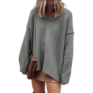 image:imageANRABESS Womens Oversized Scoop V Neck Batwing Sleeve Sweater  Off Shoulder Long Sleeve Pullover SweaterLoose Slouchy FitChunky Knit Soft Warm Fall OutfitsWinter ClothingDark Gray