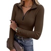 image:imageANRABESS Long Sleeve Shirts for Women Quarter Zip Ribbed Top  Slim Fitted Knit Turtleneck Tops Comfy Lightweight Basic Tees Casual Work amp Daily Going Out Fall Winter Layering TShirtBrown