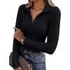 image:imageANRABESS Long Sleeve Shirts for Women Quarter Zip Ribbed Top  Slim Fitted Knit Turtleneck Tops Comfy Lightweight Basic Tees Casual Work amp Daily Going Out Fall Winter Layering TShirtBlack