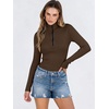 image:imageANRABESS Long Sleeve Shirts for Women Quarter Zip Ribbed Top  Slim Fitted Knit Turtleneck Tops Comfy Lightweight Basic Tees Casual Work amp Daily Going Out Fall Winter Layering TShirtBrown
