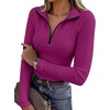 image:imageANRABESS Long Sleeve Shirts for Women Quarter Zip Ribbed Top  Slim Fitted Knit Turtleneck Tops Comfy Lightweight Basic Tees Casual Work amp Daily Going Out Fall Winter Layering TShirtHot Pink