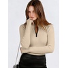 image:imageANRABESS Long Sleeve Shirts for Women Quarter Zip Ribbed Top  Slim Fitted Knit Turtleneck Tops Comfy Lightweight Basic Tees Casual Work amp Daily Going Out Fall Winter Layering TShirtBeige