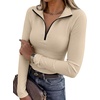 image:imageANRABESS Long Sleeve Shirts for Women Quarter Zip Ribbed Top  Slim Fitted Knit Turtleneck Tops Comfy Lightweight Basic Tees Casual Work amp Daily Going Out Fall Winter Layering TShirtBeige