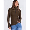 image:imageANRABESS Long Sleeve Shirts for Women Quarter Zip Ribbed Top  Slim Fitted Knit Turtleneck Tops Comfy Lightweight Basic Tees Casual Work amp Daily Going Out Fall Winter Layering TShirtBrown