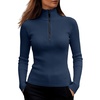 image:imageANRABESS Long Sleeve Shirts for Women Quarter Zip Ribbed Top  Slim Fitted Knit Turtleneck Tops Comfy Lightweight Basic Tees Casual Work amp Daily Going Out Fall Winter Layering TShirtNavy Blue