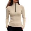 image:imageANRABESS Long Sleeve Shirts for Women Quarter Zip Ribbed Top  Slim Fitted Knit Turtleneck Tops Comfy Lightweight Basic Tees Casual Work amp Daily Going Out Fall Winter Layering TShirtBeige
